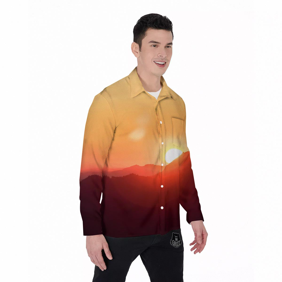 Mountain Sunrise Print Men's Long Sleeve Shirts-grizzshop