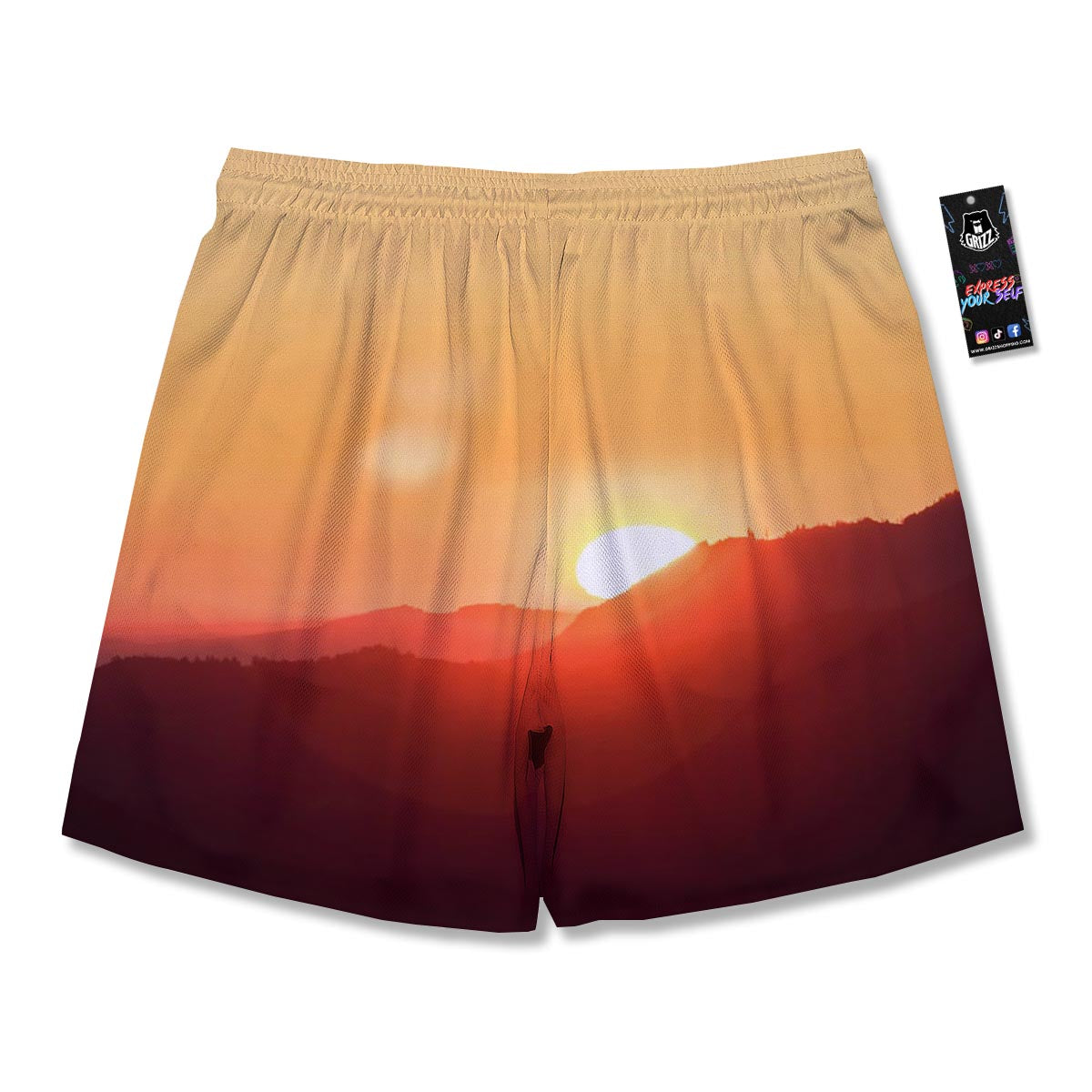 Mountain Sunrise Print Men's Running Shorts-grizzshop