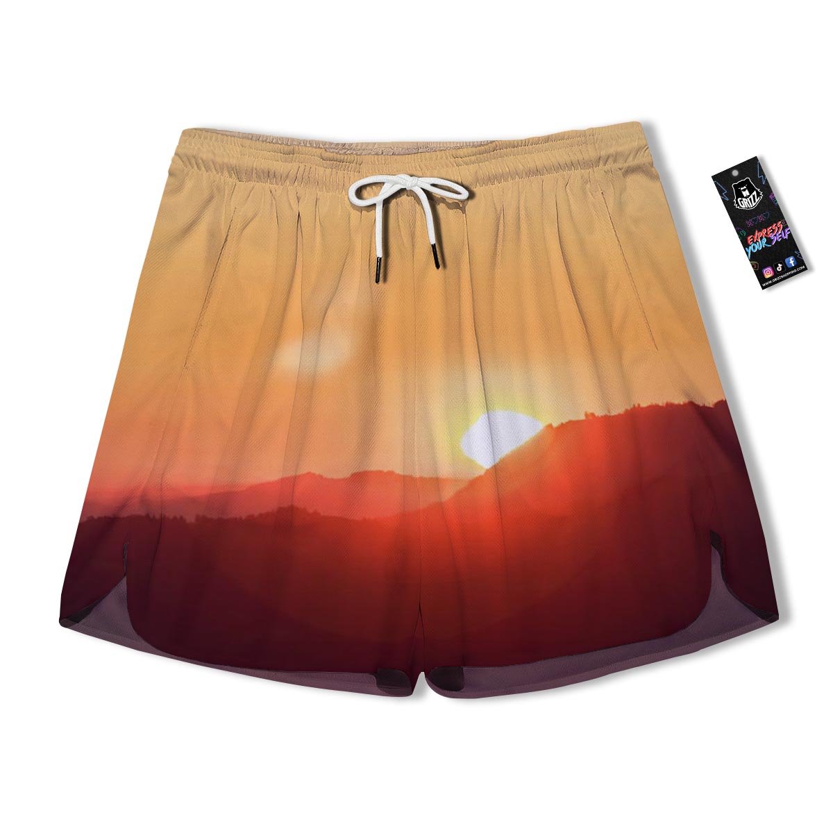 Mountain Sunrise Print Men's Running Shorts-grizzshop