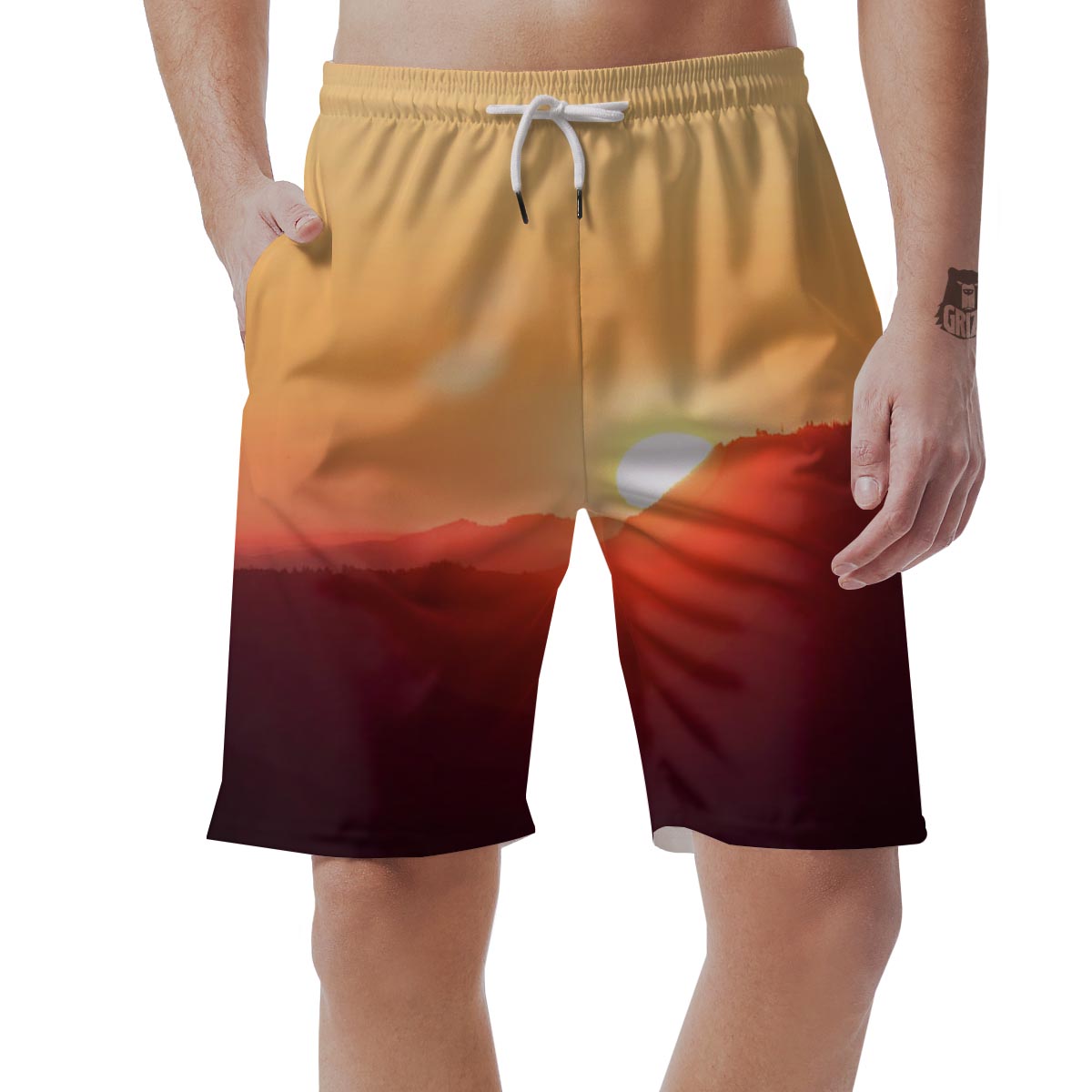 Mountain Sunrise Print Men's Shorts-grizzshop
