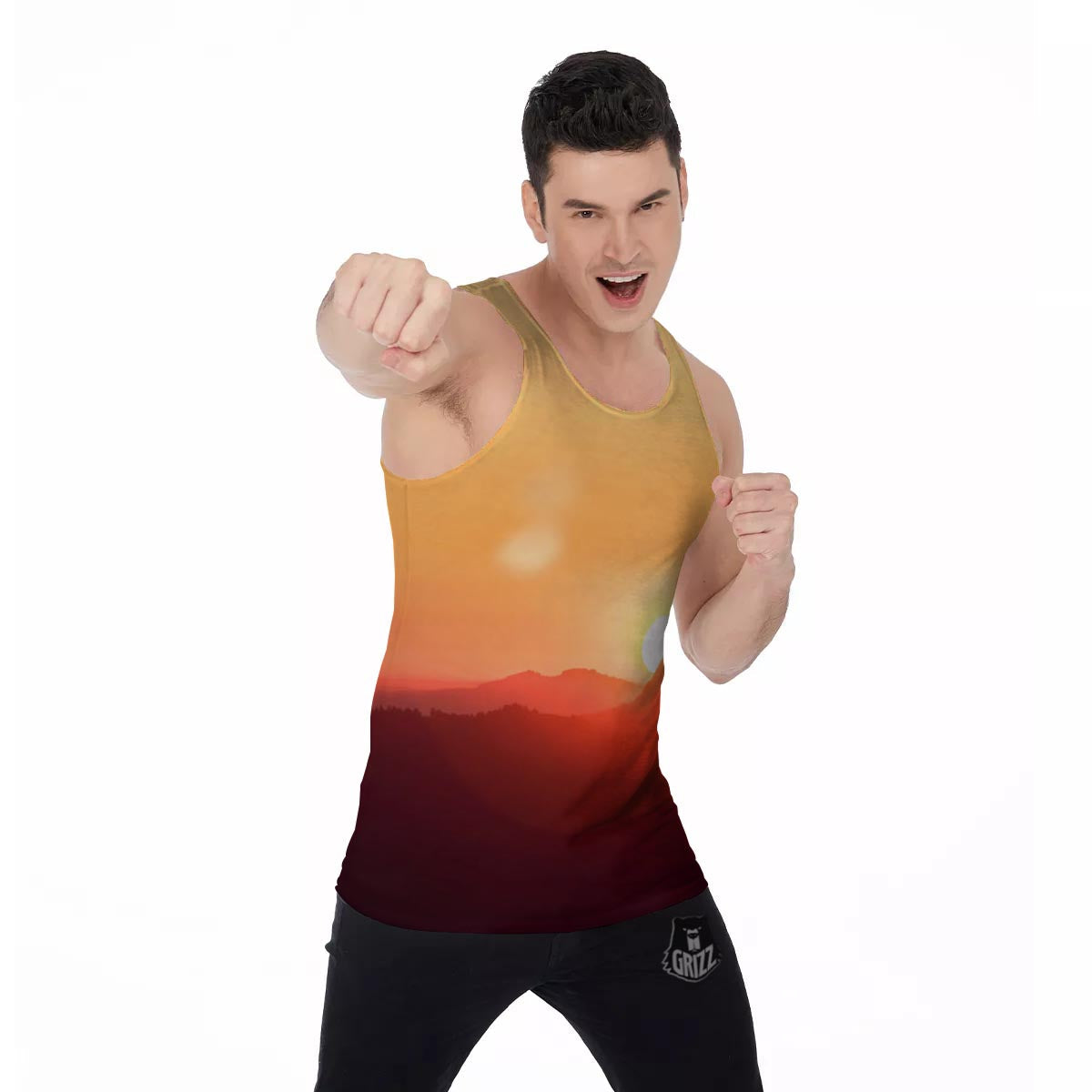 Mountain Sunrise Print Men's Tank Top-grizzshop