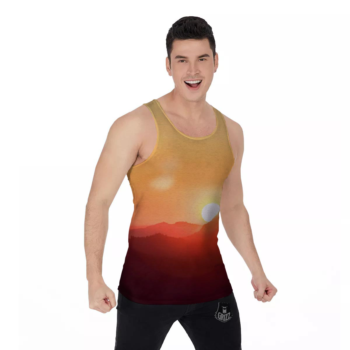 Mountain Sunrise Print Men's Tank Top-grizzshop