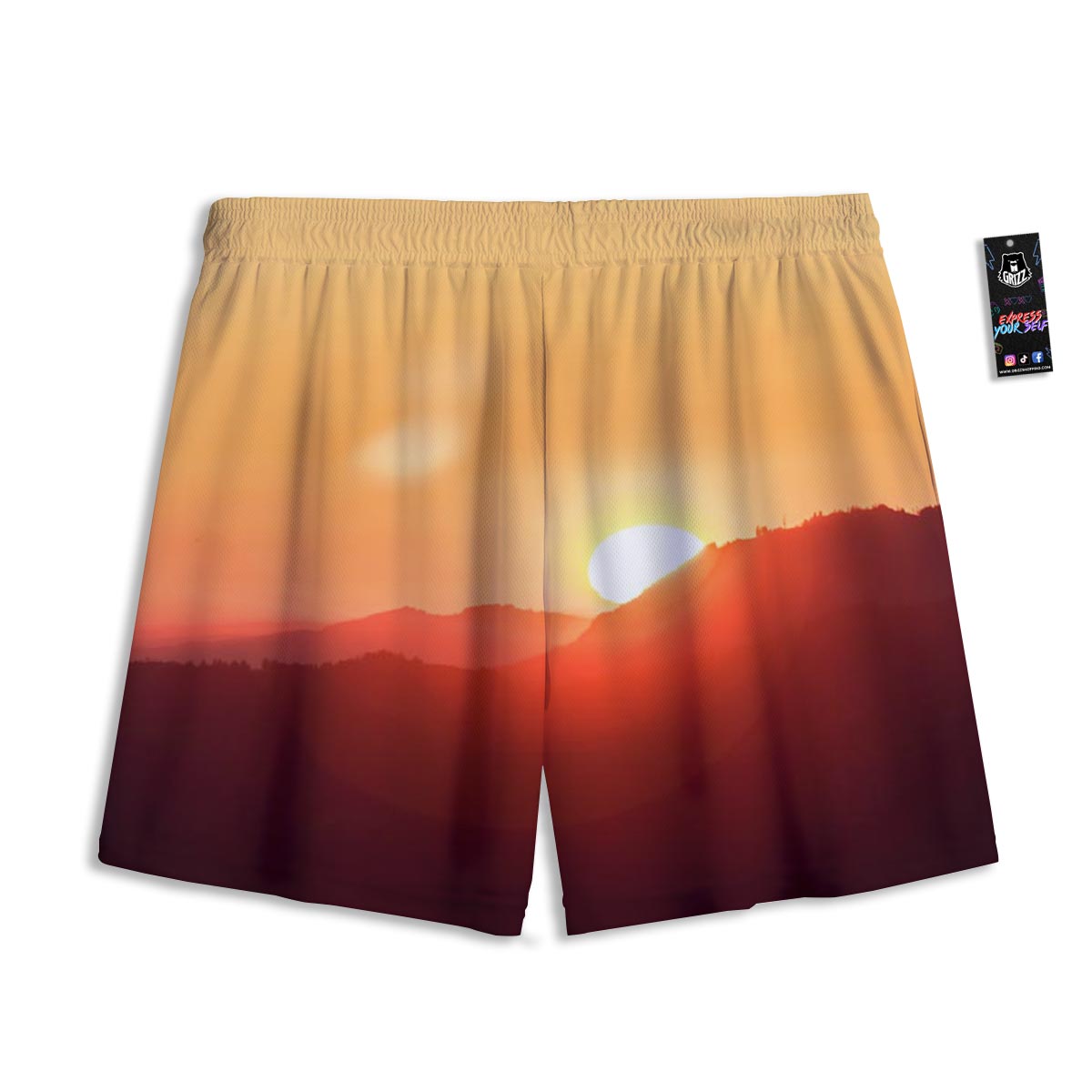 Mountain Sunrise Print Mesh Shorts