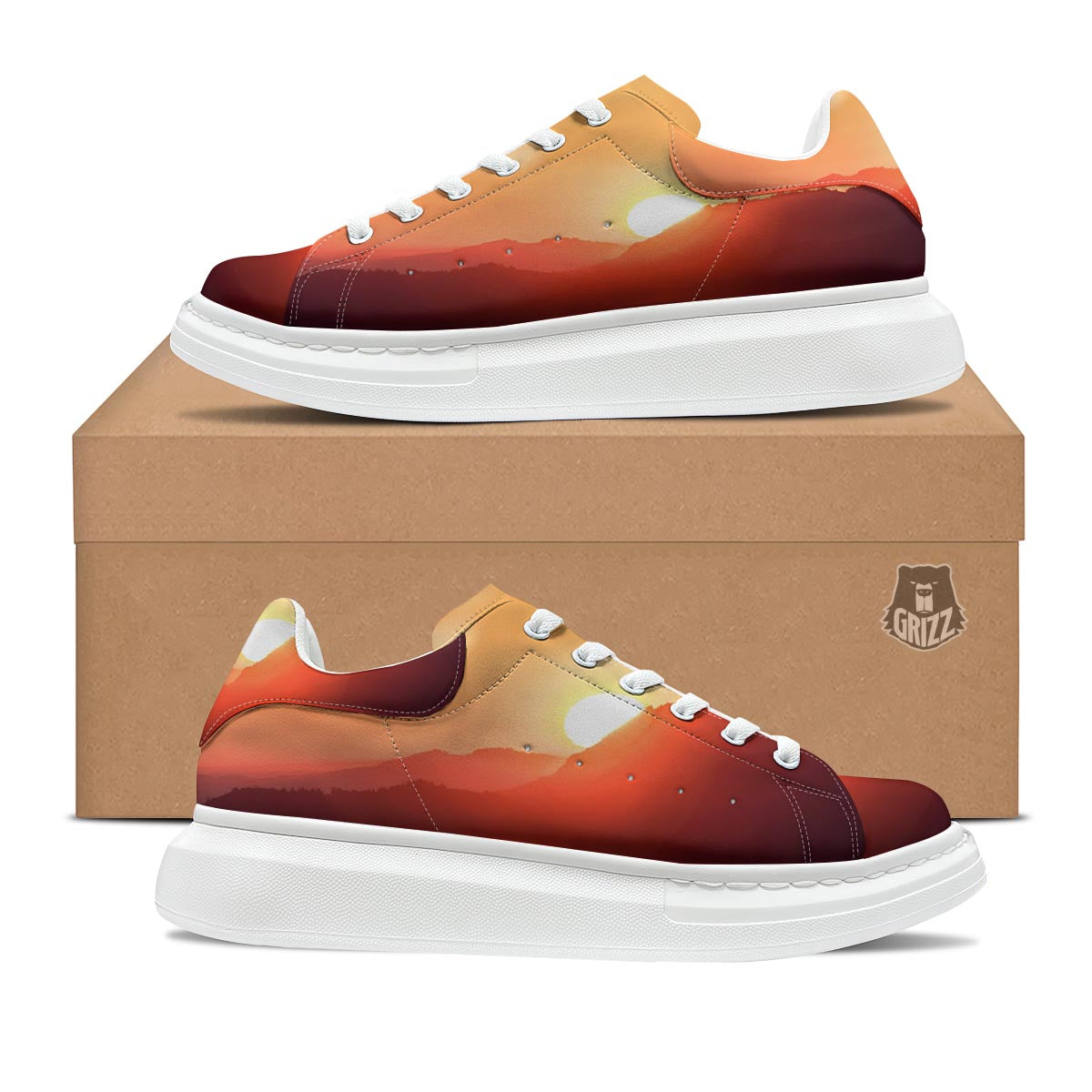 Mountain Sunrise Print Platform Shoes-grizzshop