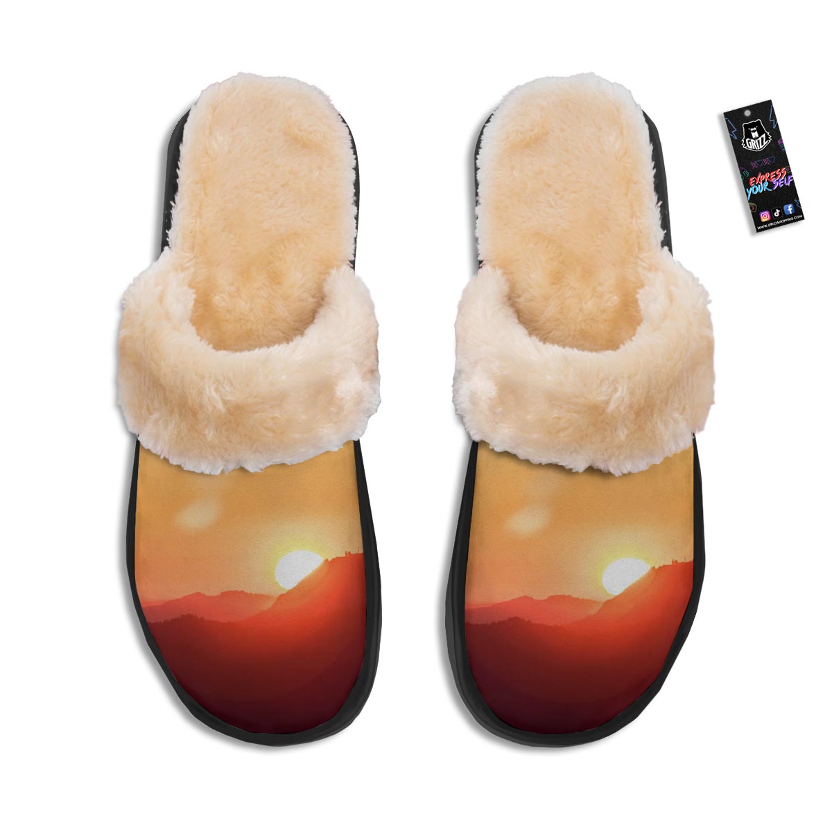 Mountain Sunrise Print Slippers-grizzshop
