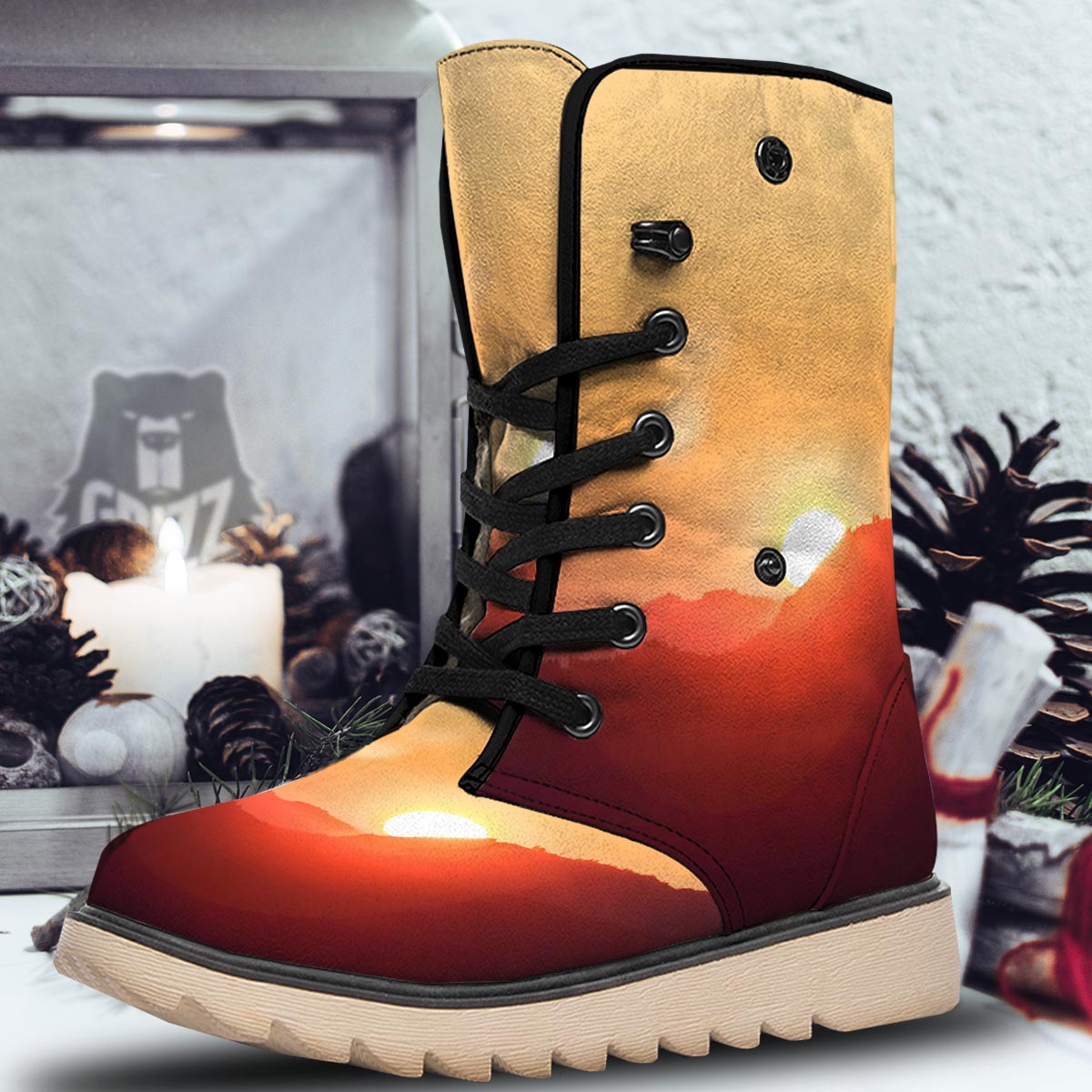 Mountain Sunrise Print Snow Boots-grizzshop