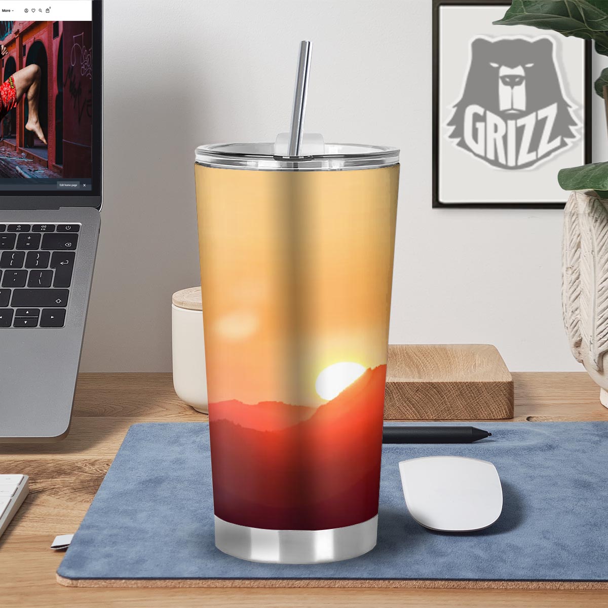 Mountain Sunrise Print Tumbler-grizzshop