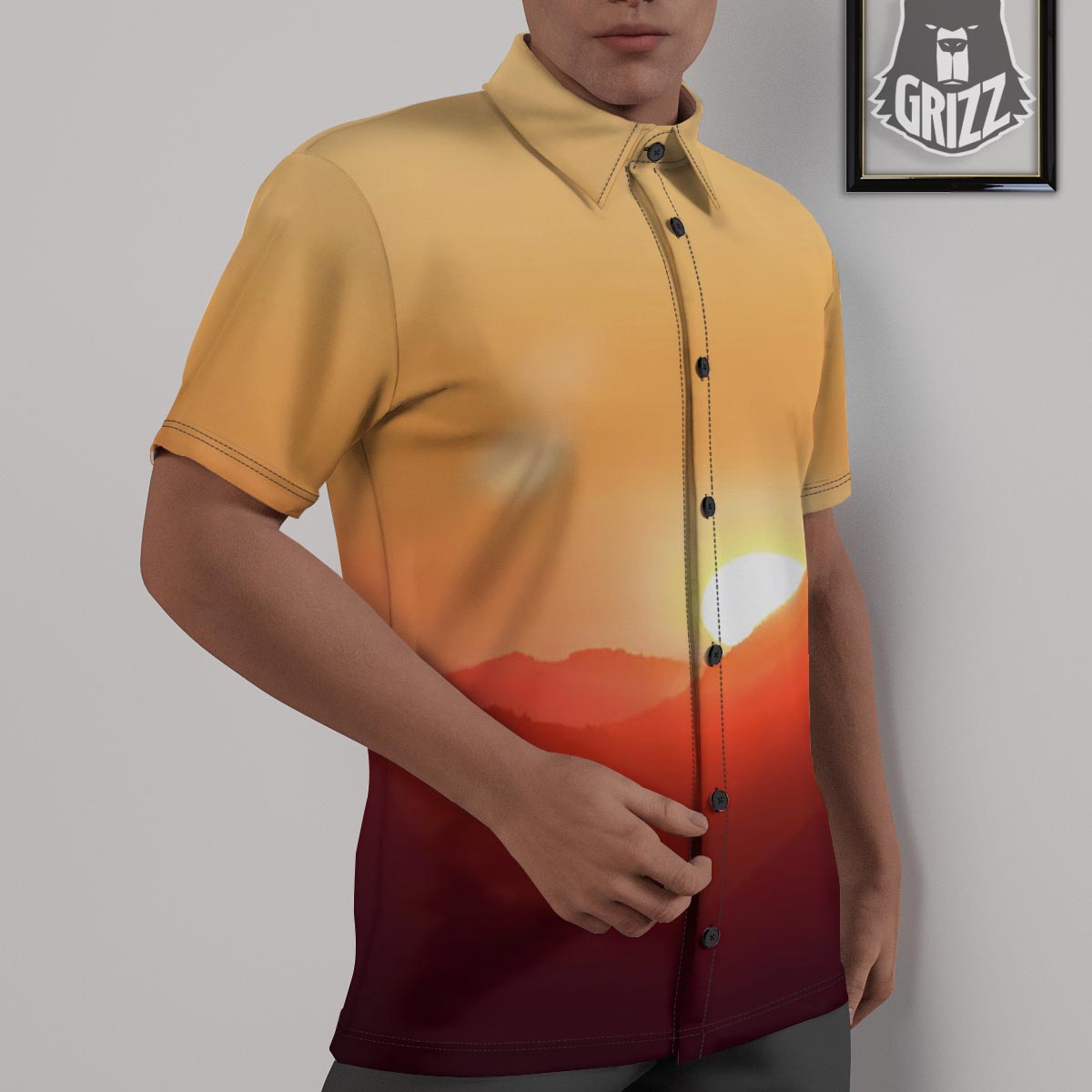 Mountain Sunrise Print Untucked Shirts-grizzshop