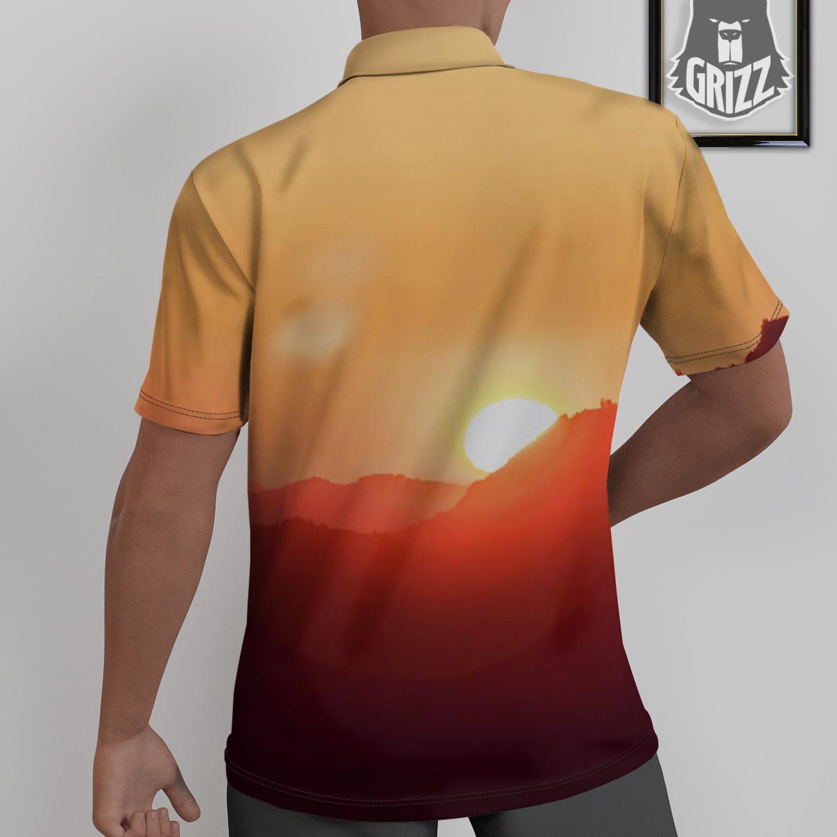 Mountain Sunrise Print Untucked Shirts-grizzshop