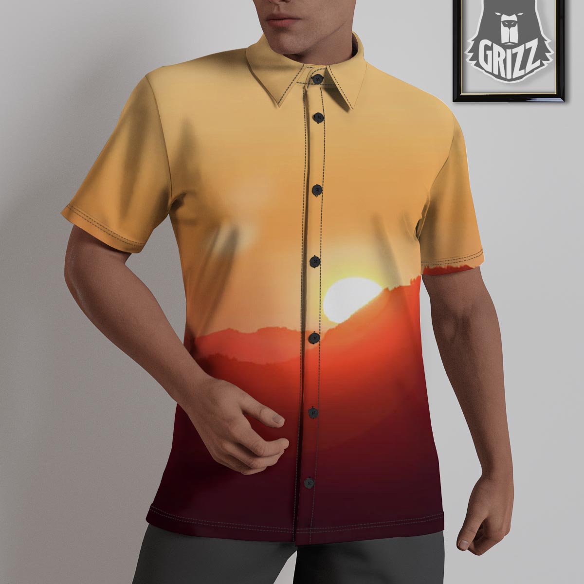 Mountain Sunrise Print Untucked Shirts-grizzshop