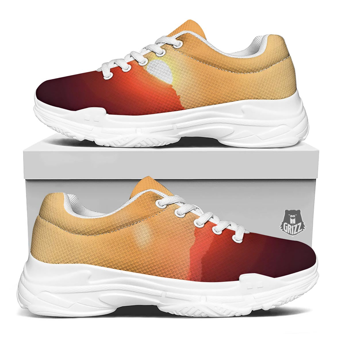 Mountain Sunrise Print White Chunky Shoes-grizzshop