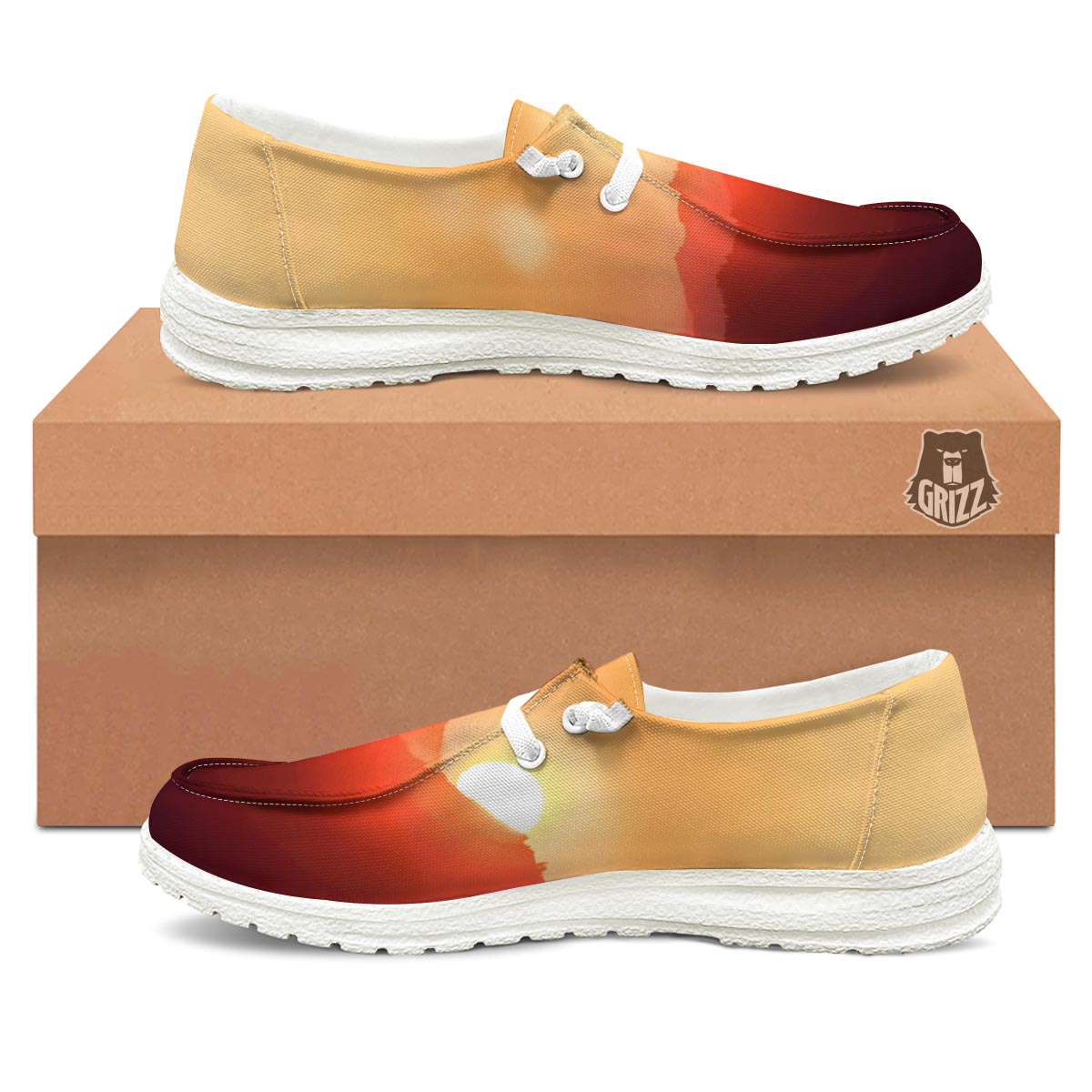 Mountain Sunrise Print White Loafers-grizzshop