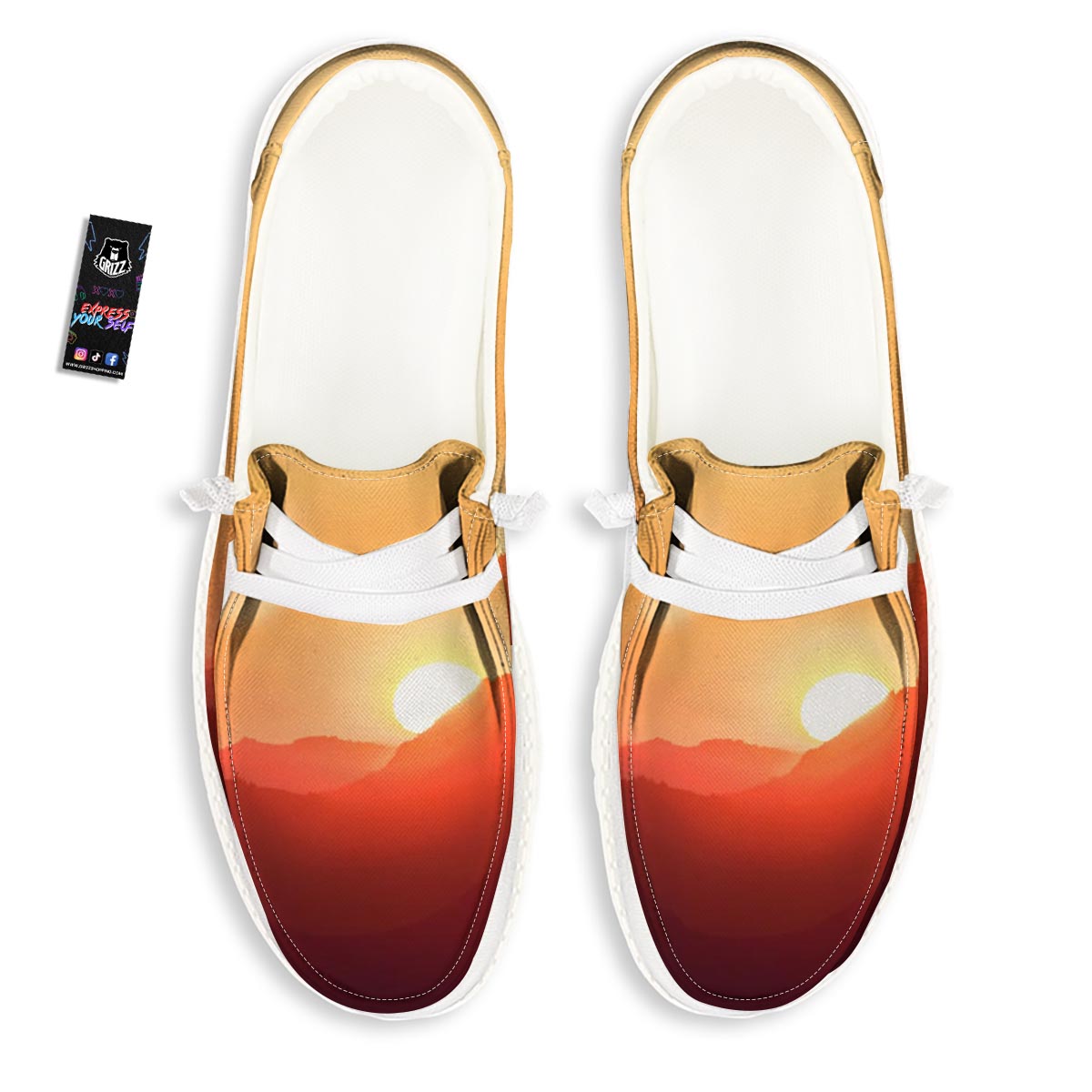 Mountain Sunrise Print White Loafers-grizzshop