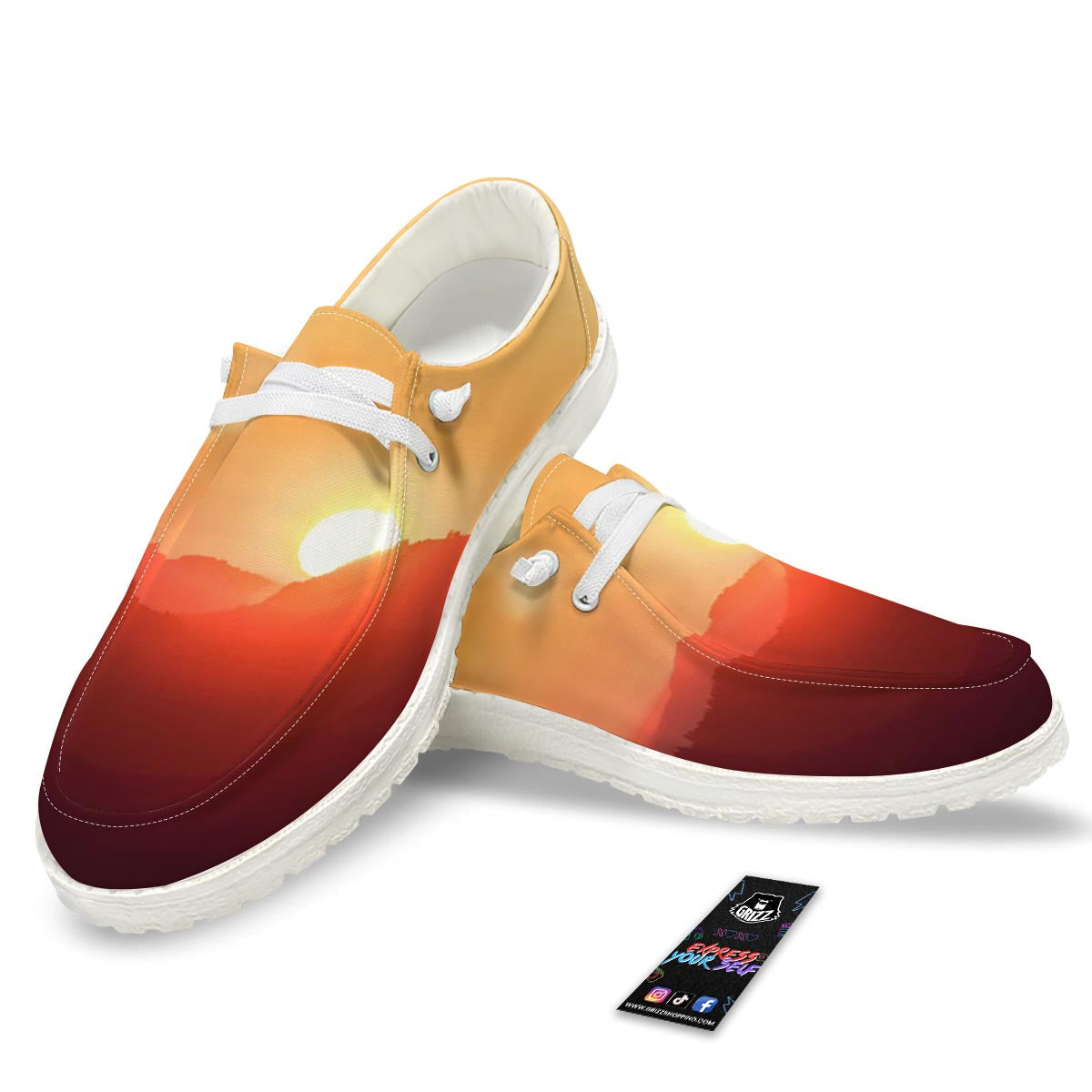 Mountain Sunrise Print White Loafers-grizzshop