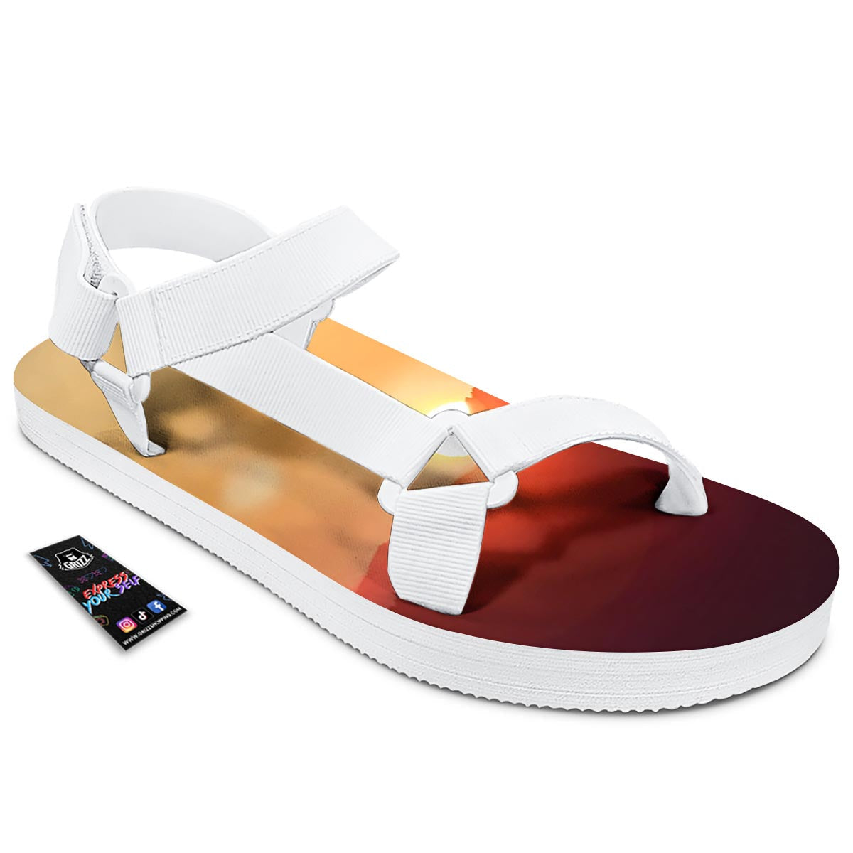 Mountain Sunrise Print White Open Toe Sandals-grizzshop