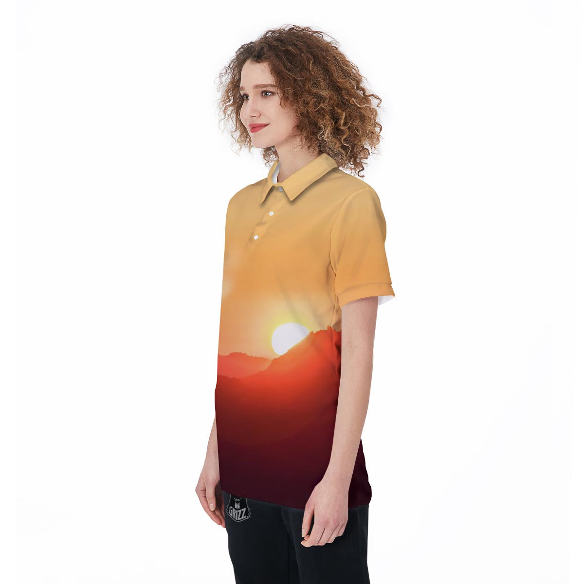 Mountain Sunrise Print Women's Golf Shirts-grizzshop