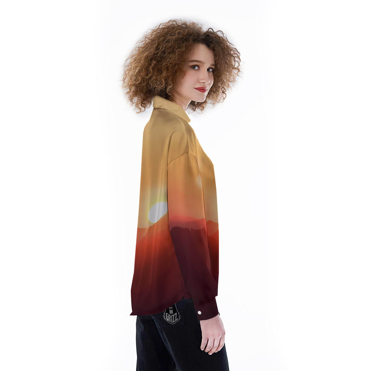Mountain Sunrise Print Women's Long Sleeve Shirts-grizzshop
