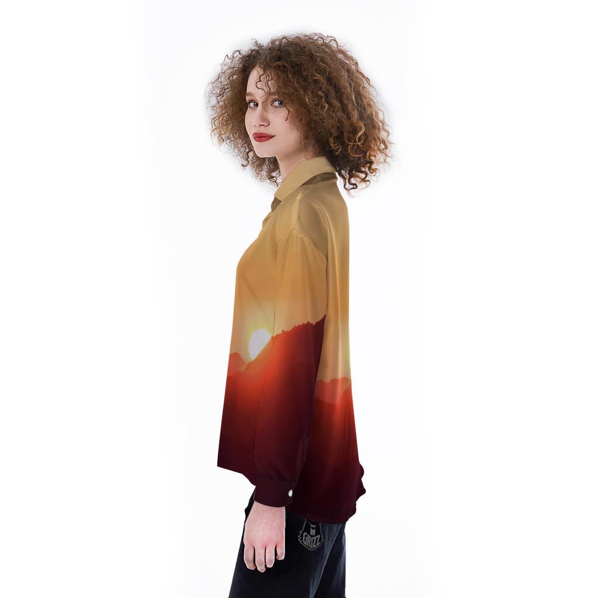 Mountain Sunrise Print Women's Long Sleeve Shirts-grizzshop
