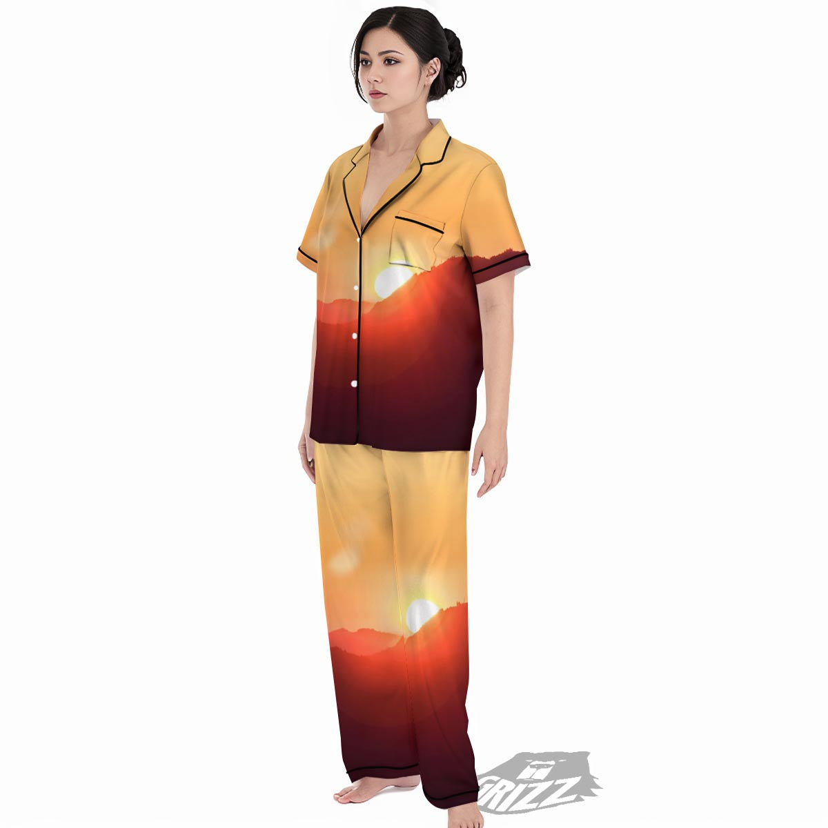 Mountain Sunrise Print Women's Pajamas Set-grizzshop