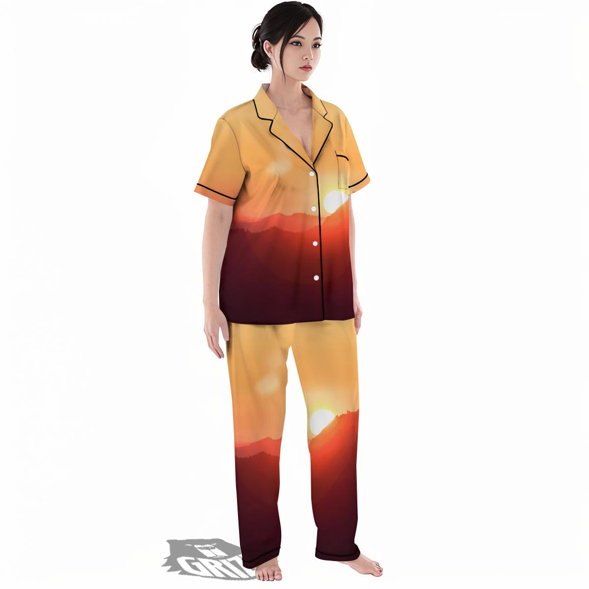 Mountain Sunrise Print Women's Pajamas Set-grizzshop