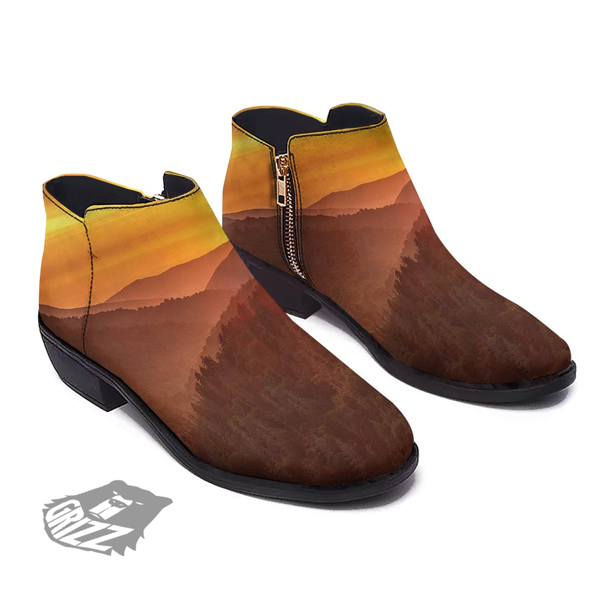 Mountain Sunset Print Ankle Boots-grizzshop