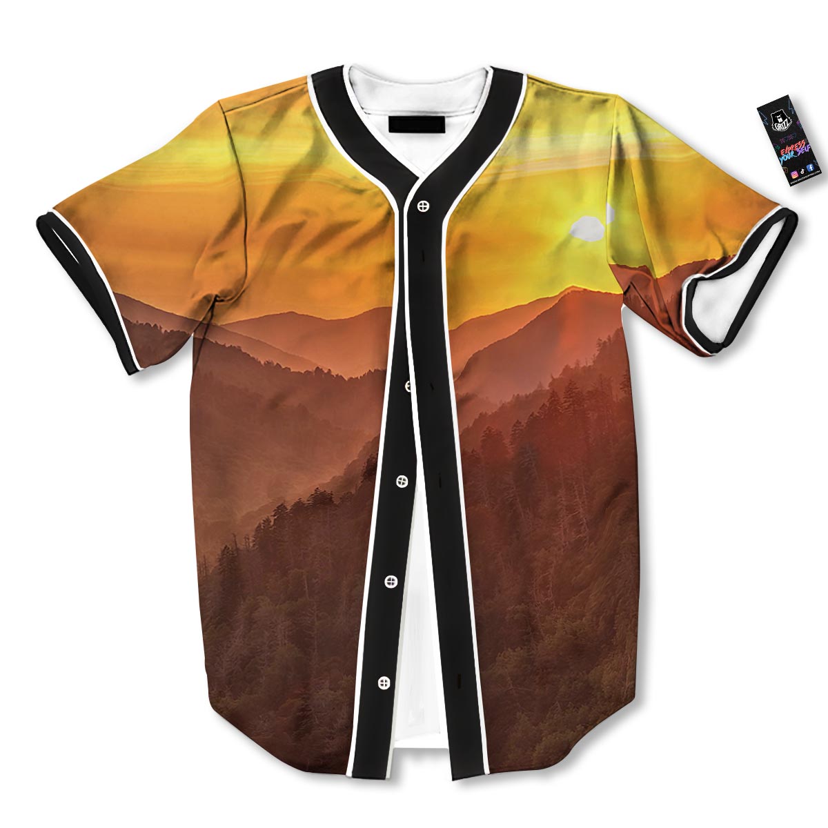 Mountain Sunset Print Baseball Jersey-grizzshop