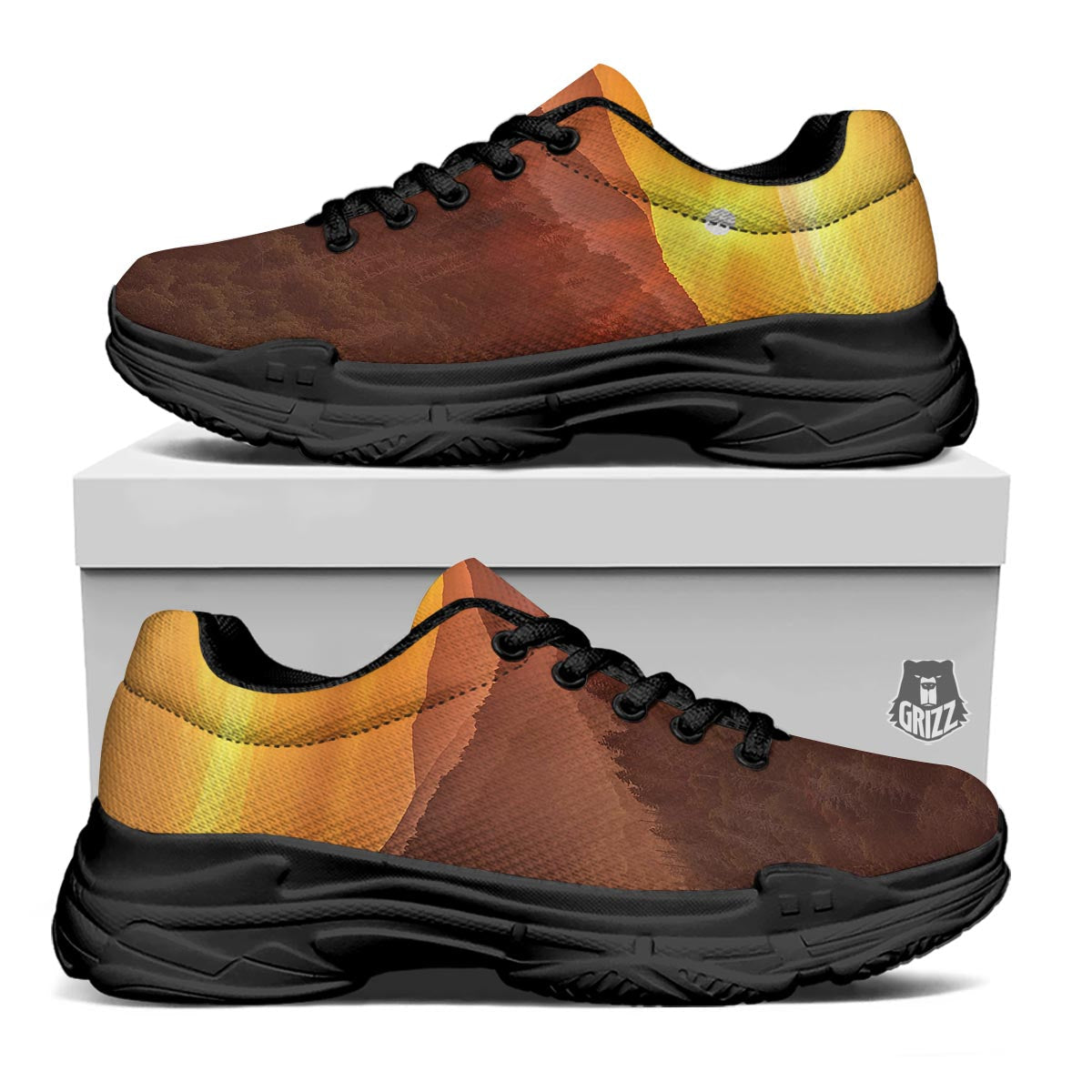 Mountain Sunset Print Black Chunky Shoes-grizzshop