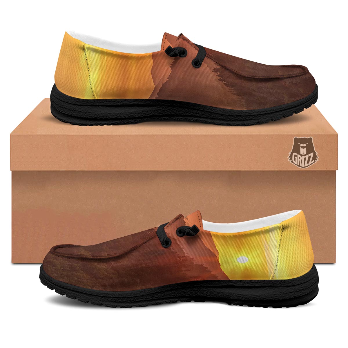 Mountain Sunset Print Black Loafers-grizzshop