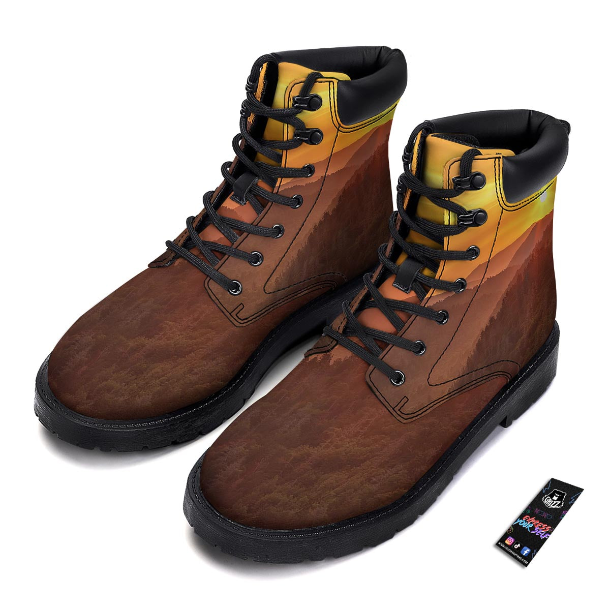 Mountain Sunset Print Boots-grizzshop