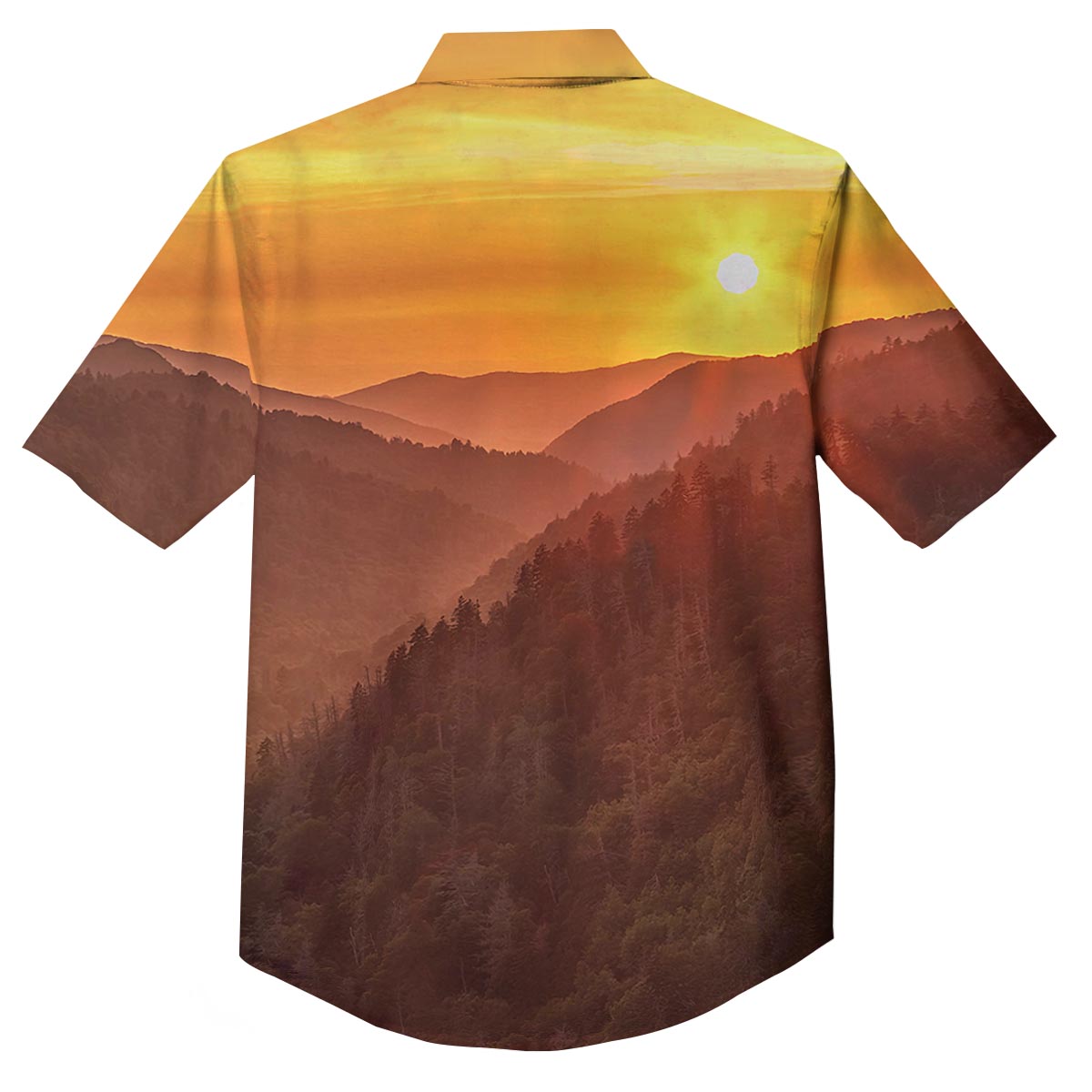 Mountain Sunset Print Button Up Shirt-grizzshop