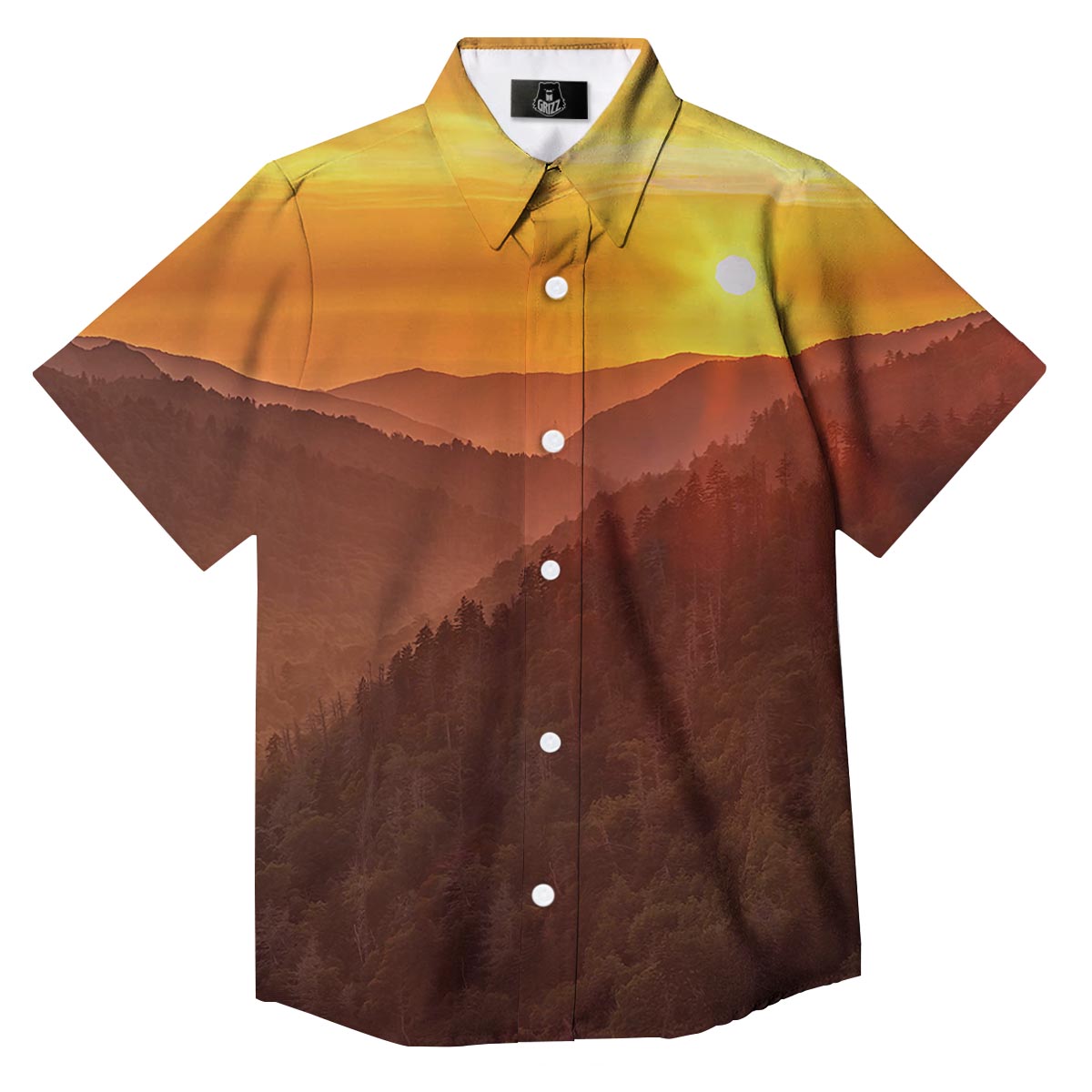 Mountain Sunset Print Button Up Shirt-grizzshop