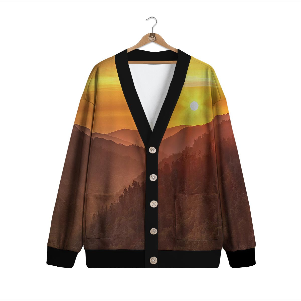 Mountain Sunset Print Cardigan-grizzshop
