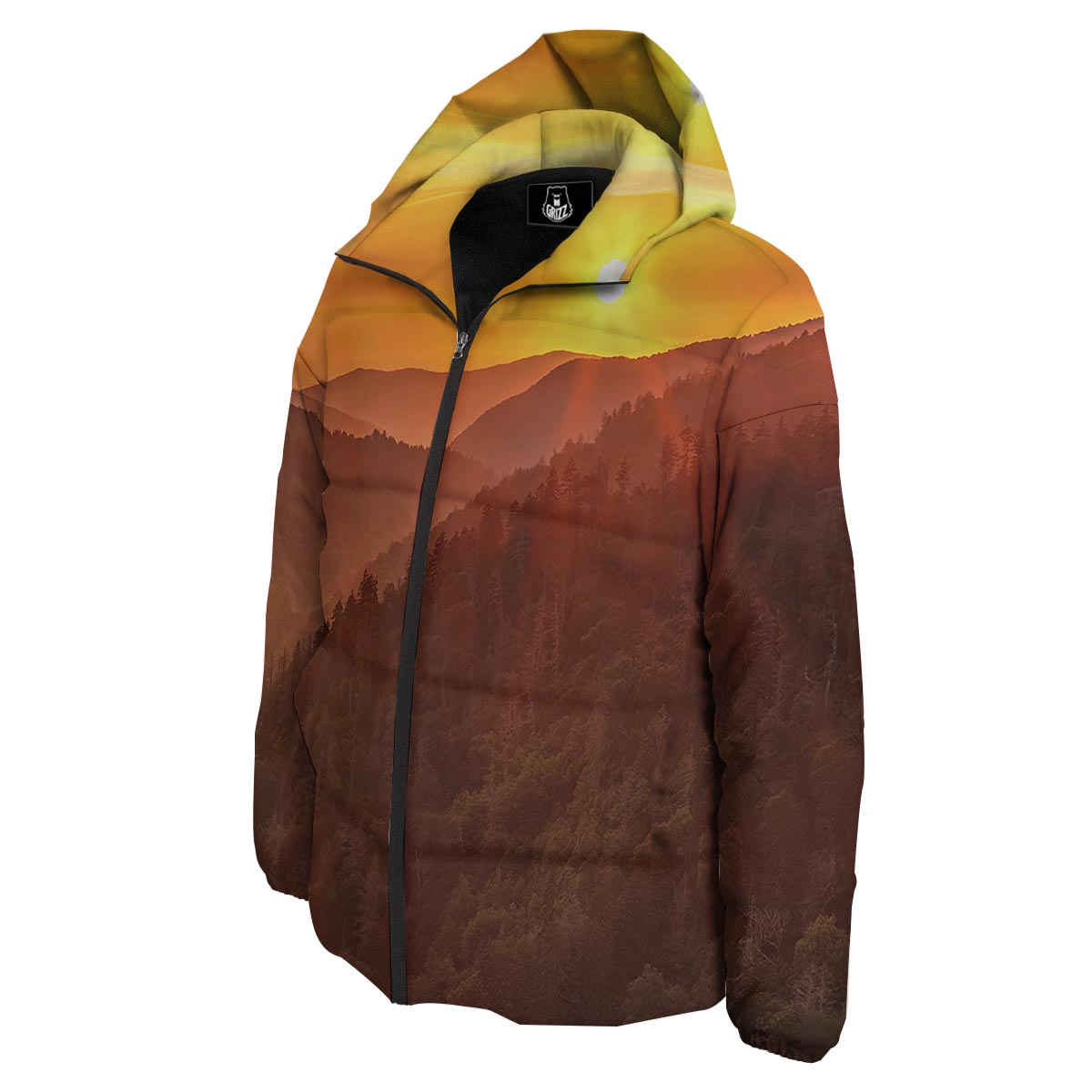 Mountain Sunset Print Down Jacket-grizzshop