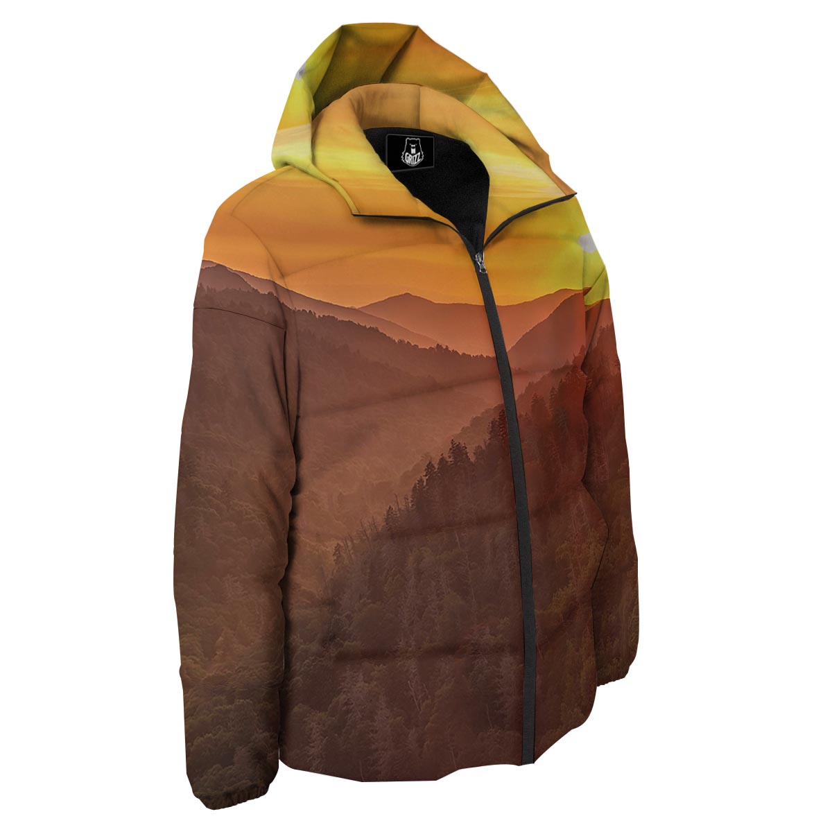 Mountain Sunset Print Down Jacket-grizzshop