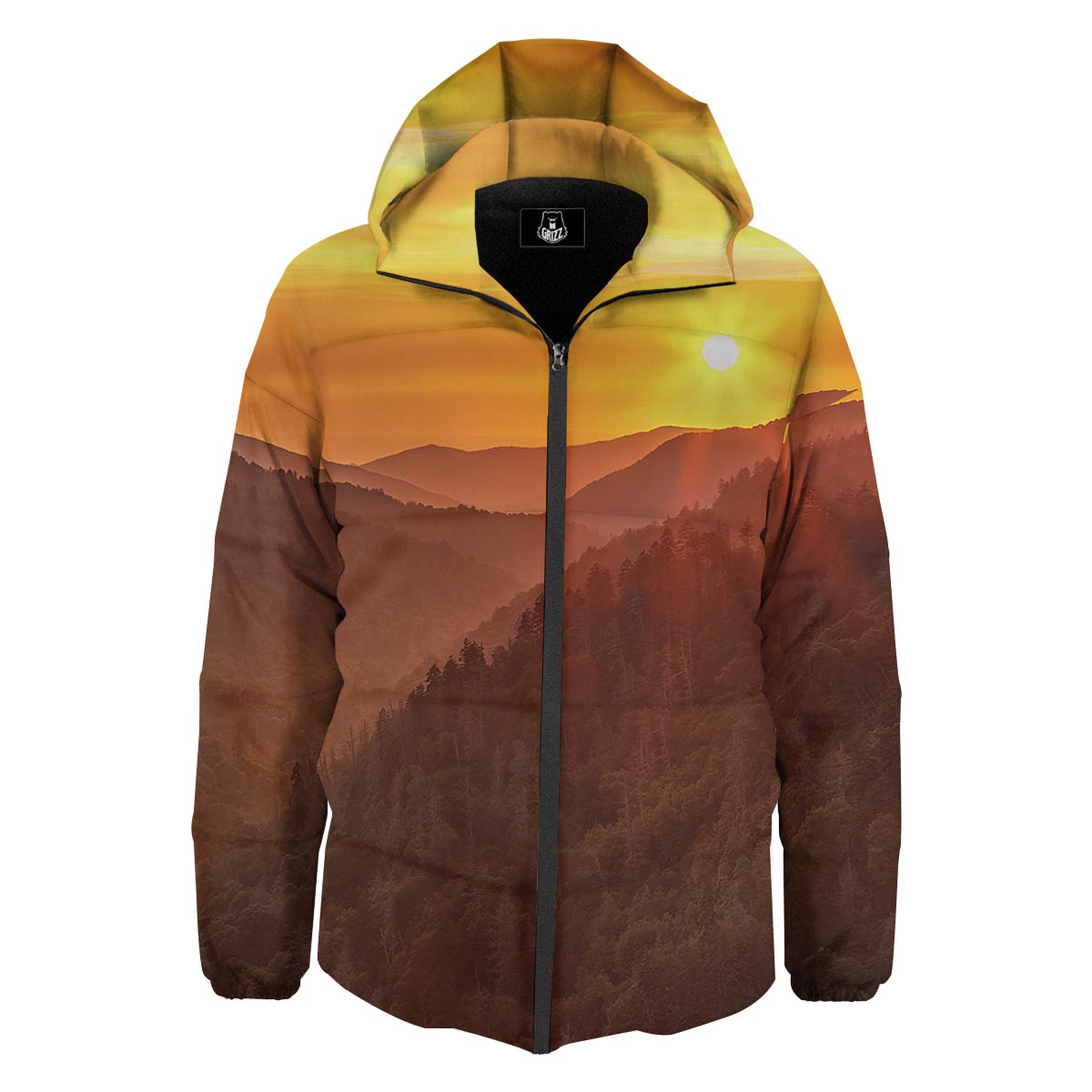 Mountain Sunset Print Down Jacket-grizzshop