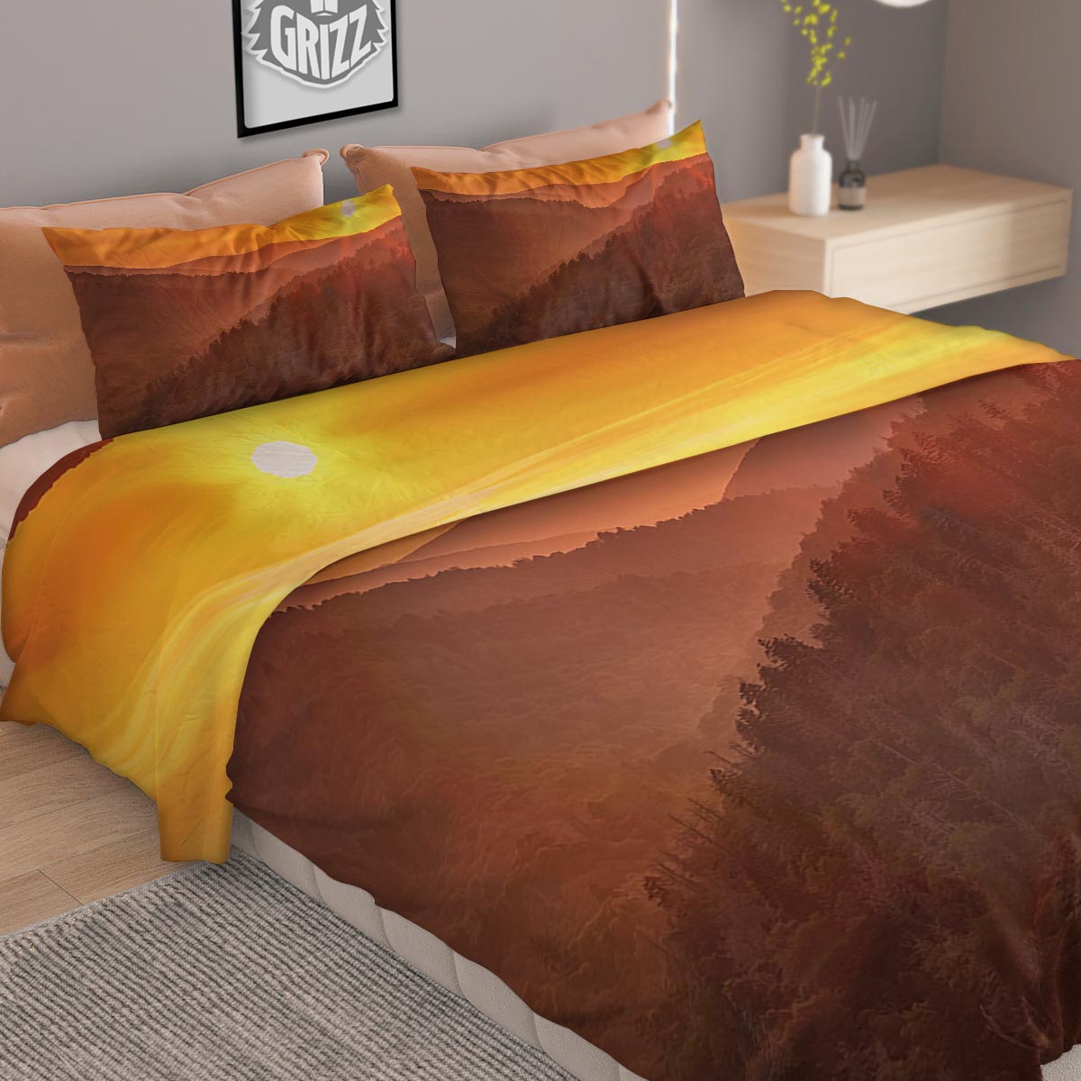 Mountain Sunset Print Duvet Cover Bedding Set