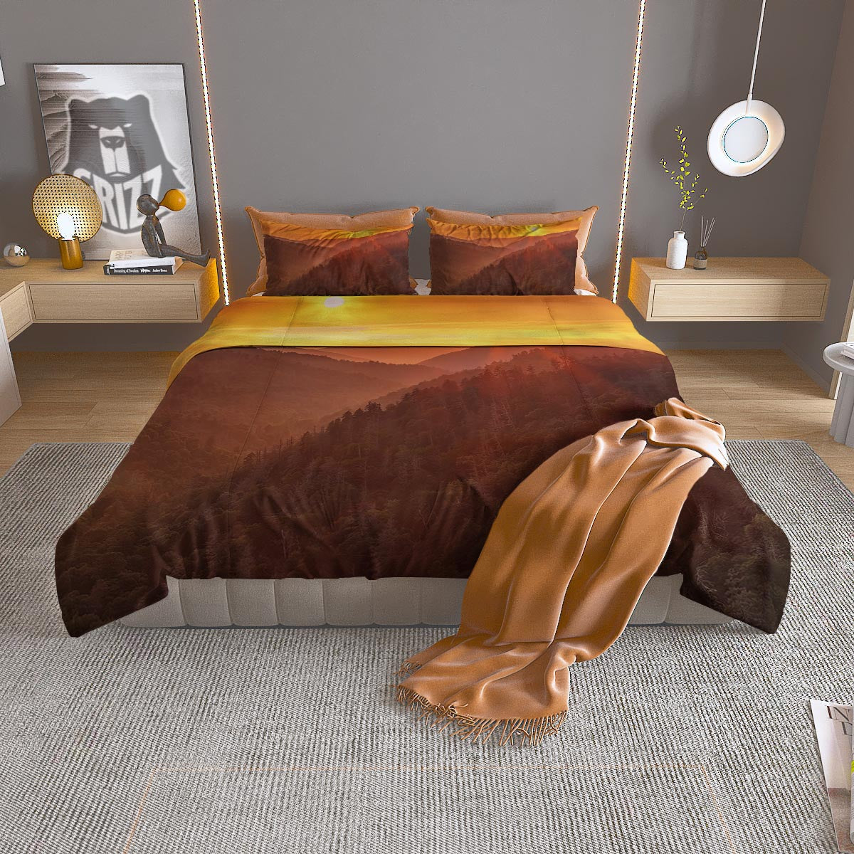 Mountain Sunset Print Duvet Cover Bedding Set