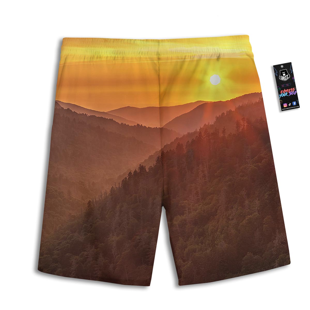 Mountain Sunset Print Men's Athletic Shorts
