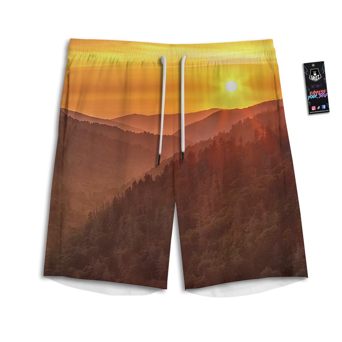 Mountain Sunset Print Men's Athletic Shorts