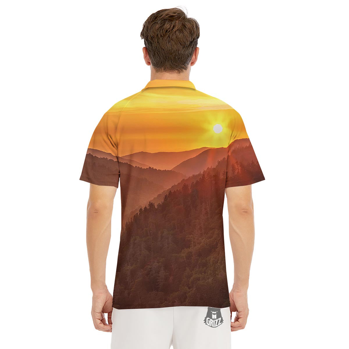 Mountain Sunset Print Men's Golf Shirts-grizzshop