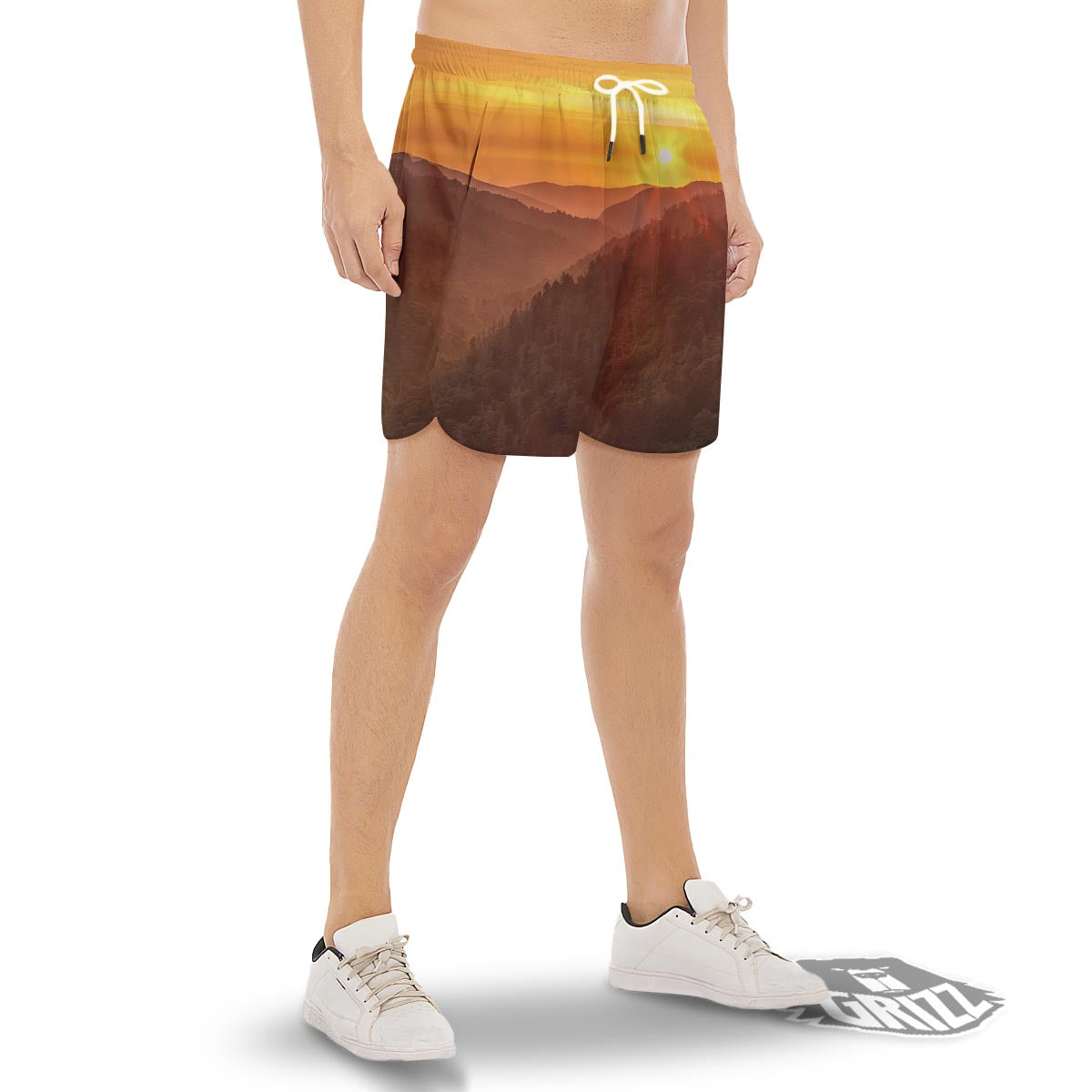 Mountain Sunset Print Men's Gym Shorts-grizzshop