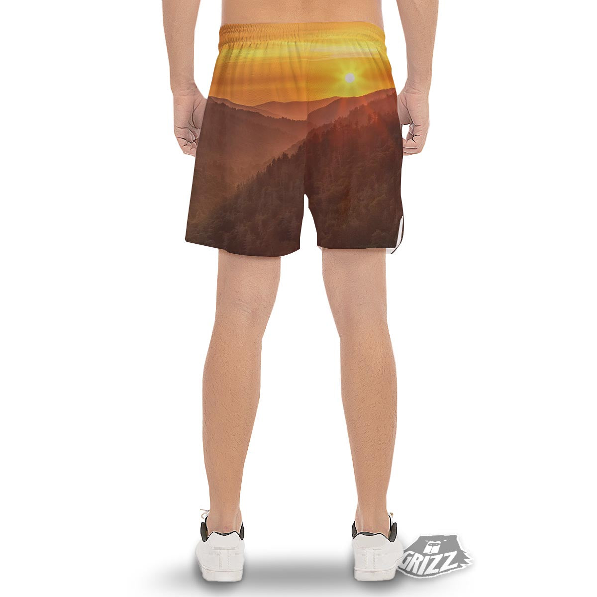 Mountain Sunset Print Men's Gym Shorts-grizzshop