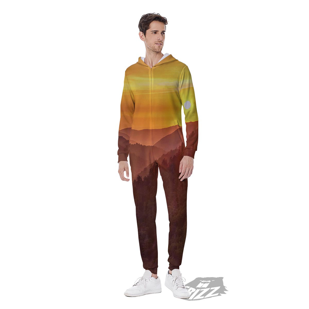 Mountain Sunset Print Men's Jumpsuit-grizzshop