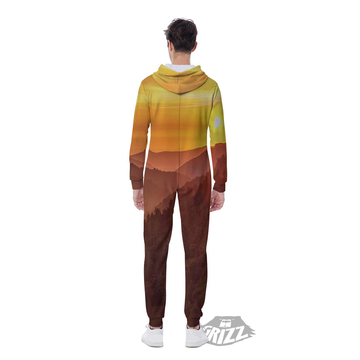 Mountain Sunset Print Men's Jumpsuit-grizzshop