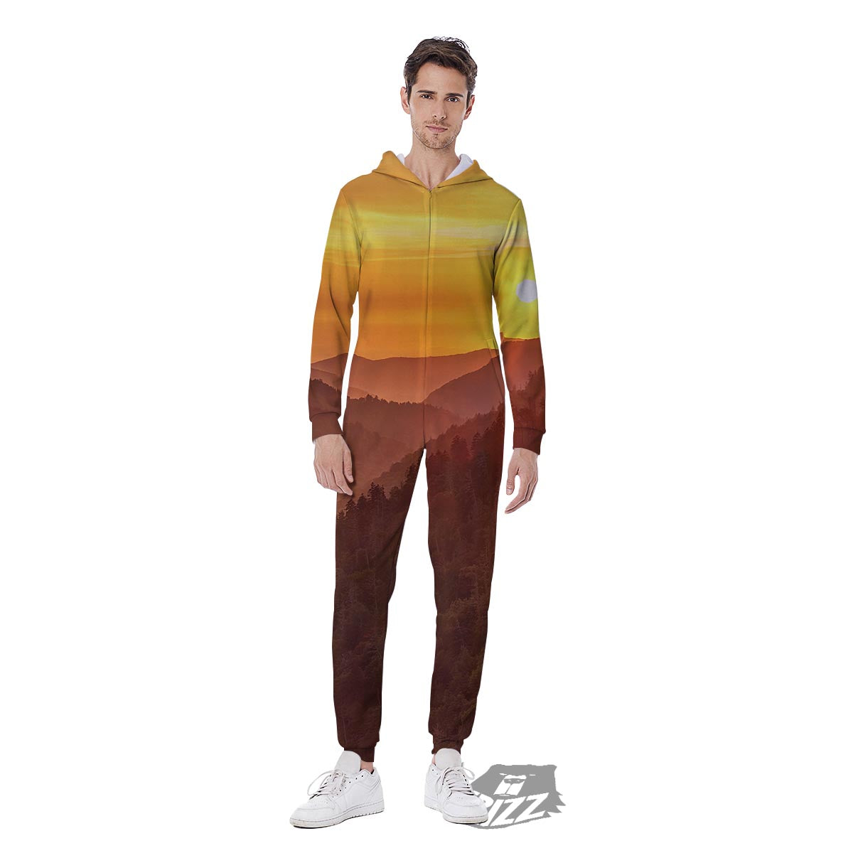 Mountain Sunset Print Men's Jumpsuit-grizzshop