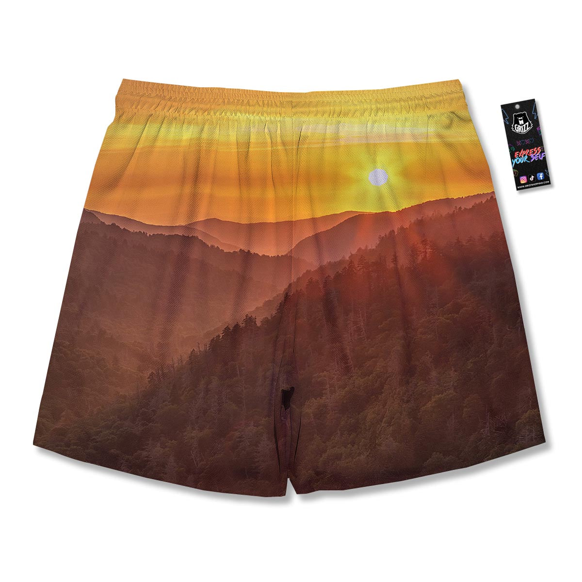Mountain Sunset Print Men's Running Shorts-grizzshop