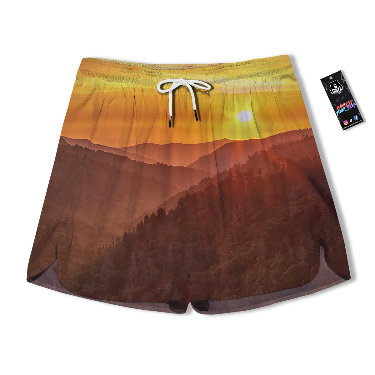 Mountain Sunset Print Men's Running Shorts-grizzshop