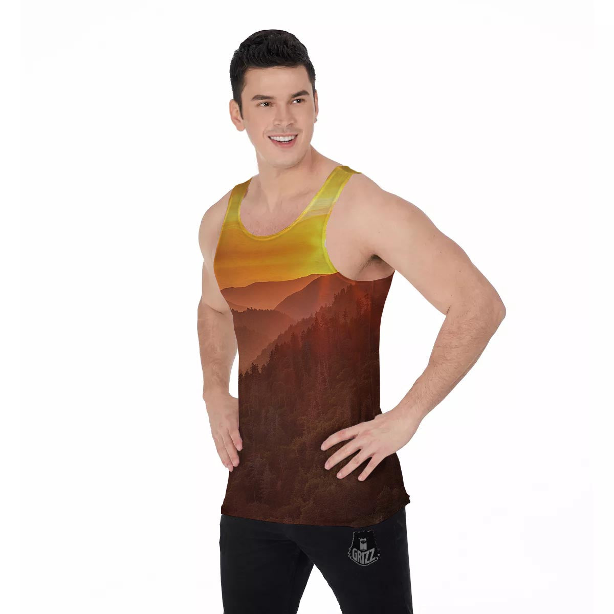 Mountain Sunset Print Men's Tank Top-grizzshop