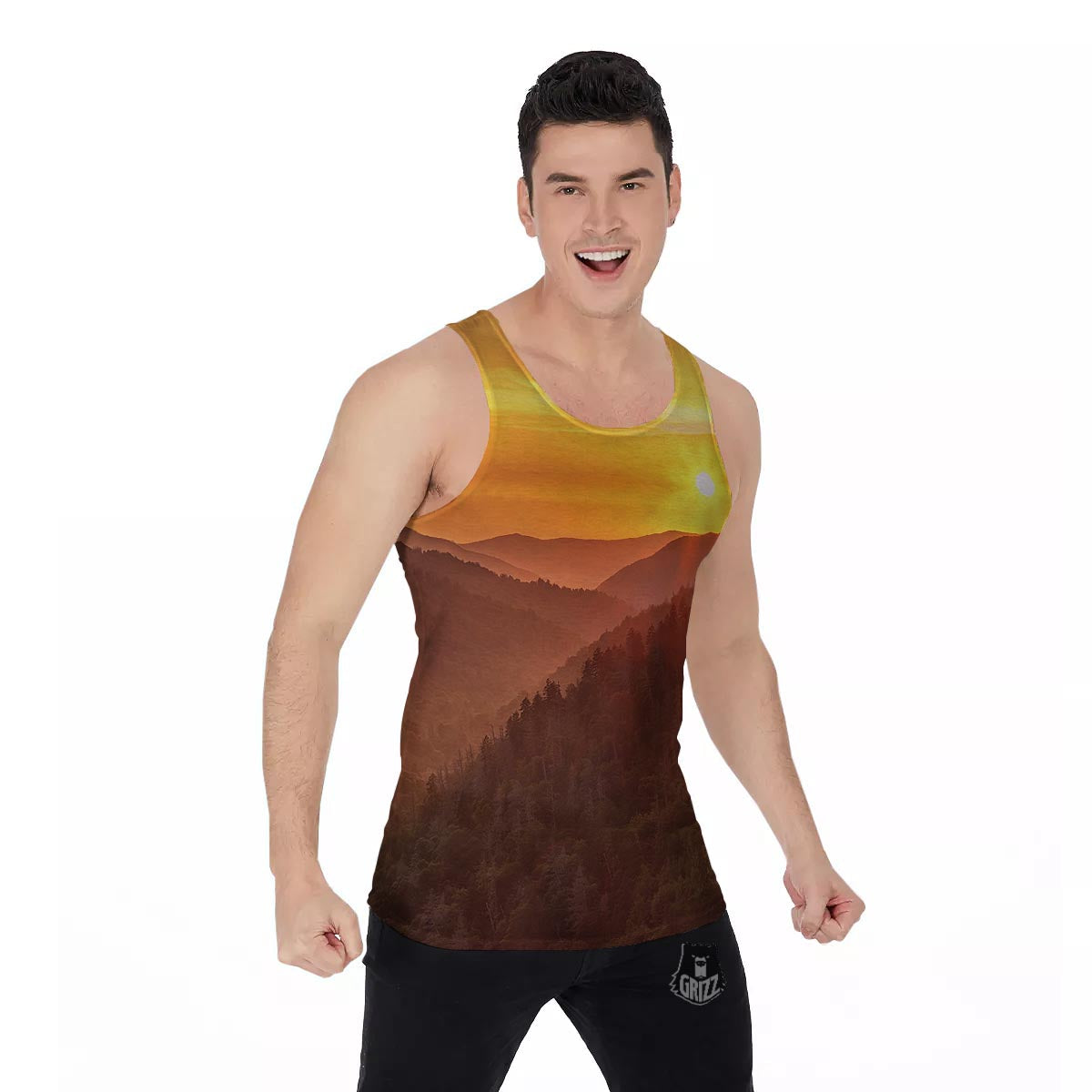 Mountain Sunset Print Men's Tank Top-grizzshop