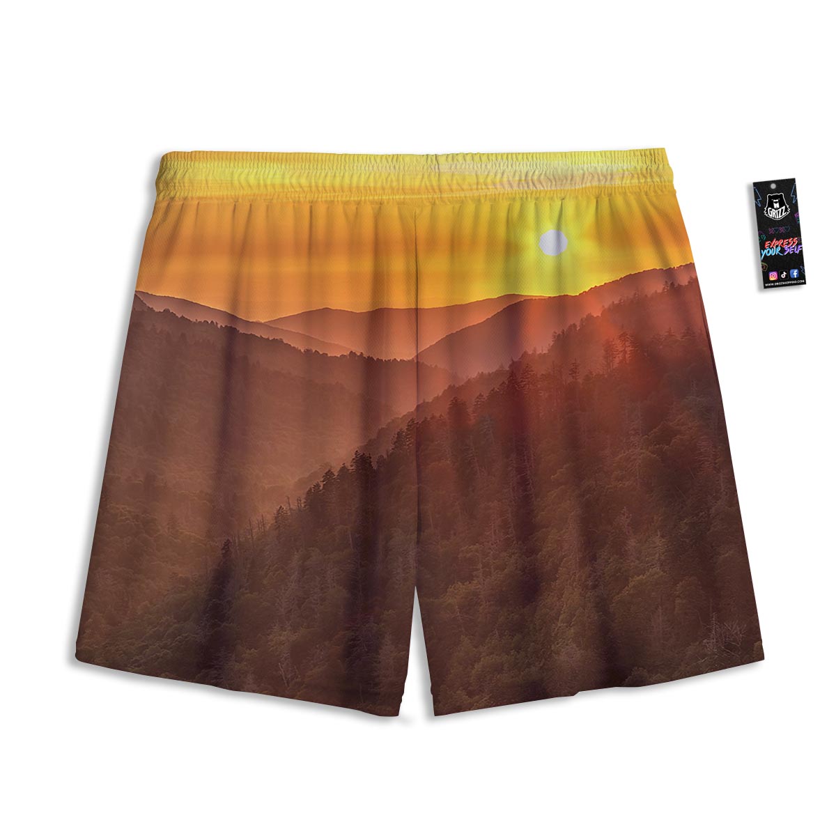 Mountain Sunset Print Mesh Shorts